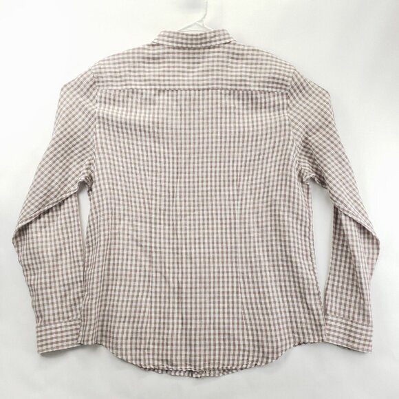 The Mens Store Bloomingdales Shirt Mens XL Brown White Check 100% Linen - Picture 2 of 9
